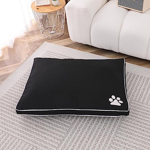 Waterproof Dog Beds Cushion Mattresses, Deluxe Super Soft Cosy Heay Duty Plush Washable Comfy Zipped Cover Dogs Puppy Pet Bed Mattresses Cushions, (Black - Extra Large 80cm X 120cm)