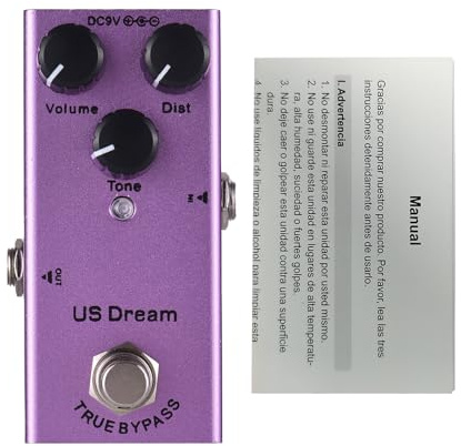 LUCKDANO Pédale de Distorsion US Dream Metal pour Guitare électrique, Boutons de Contrôle de volume/dist/tonalité, Alimentation CC 9 V, Interface 6,35 Mm, Violet