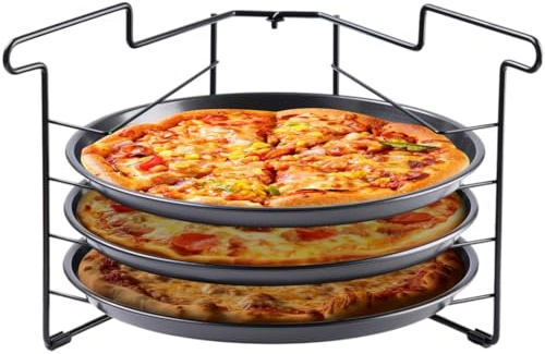YOFAPA Pizza Pan and Rack Set, Pizza Baking Set for Oven, 3 Pizza Pans and Pizzas Rack, 11.4-inch Non-stick Round Serving Tray for Pies, Roast Chicken, Bread, Seafood