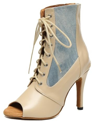 Miyoopark dam latin standard dansskor sexig kväll feststövlar, L634 beige 10 cm klack, 36 EU