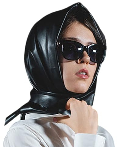 AWJUWHBJ Scialle lungo da donna, alla moda, invernale, caldo, grande, in finta pelle, triangolare, hijab, foulard, copritesta, in finta pelle, Nero , Taglia unica