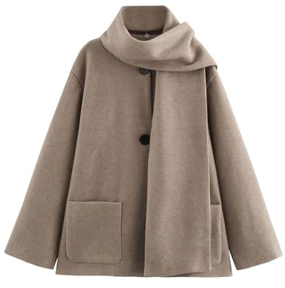 Dyhxuan Wolljacke Damen Schal-Kragen Wollmantel Einfarbig Wollmischung Winterjacke Elegant Einreihiges Jacke Langarm Wintermantel Warm Mantel für Herbst Winter