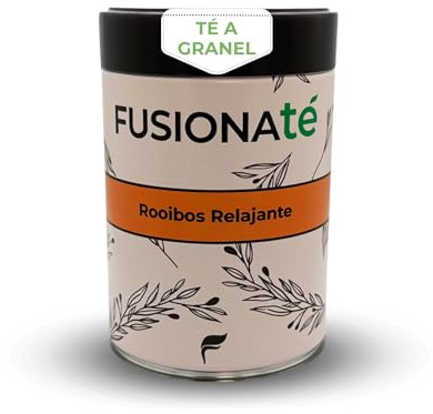 FUSIONATÉ Rooibos Relax a Granel, Lata 150 g de Infusión Natural con Limón, Azahar, Lemongrass, Melisa, Tila, Rosas y Aciano Azul, sin Teína, Calmante y Aromática