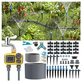 TRJZWA Kit Sistema Riego Goteo Temporizador Agua 2Zonas Pantalla LCD Jardín