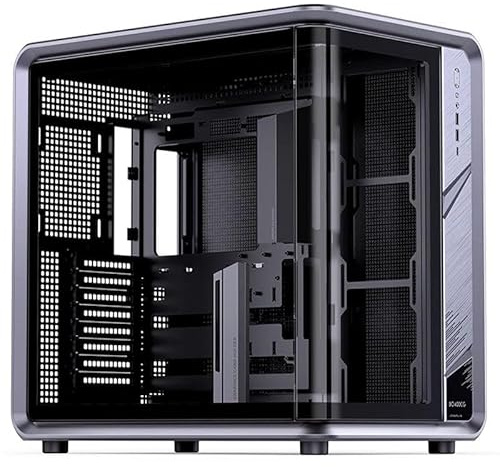 Jonsplus BO400CG PC-hölje – grå | ATX midi-torn med krökt härdat glas, aluminiumram och plats för upp till 10 fläktar