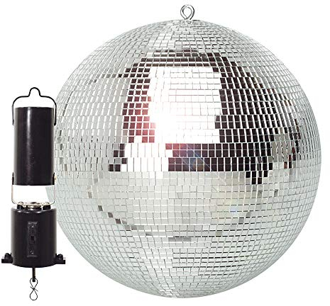 FX Lab Lightweight Mirror Ball Kit 12-Inch Silver Glitter Ball with Battery Powered 7rpm Rotating Motor for Disco Party Lights, DJ Functions, Wedding and Event Dance Floor Lighting