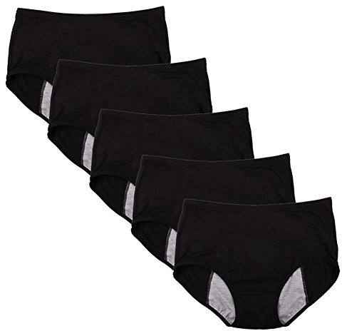 YOYI FASHION Bamboo Viscose Brief Menstrual Leakproof Panties US Size S/5, Black-5 Packs