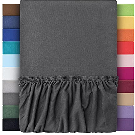 leevitex® Spannbettlaken 180x200cm - 200x200cm | Spannbetttuch Bettlaken | 100% Jersey Baumwolle | Matratzenhöhe bis 25 cm | Ökotex | Anthrazit