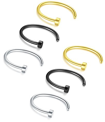 Briana Williams 6stk Nasenring Nasenpiercing Fake Nase Lippe Ring Set 20G 18G 16G 6mm/8mm/10mm/12mm Chirurgenstahl Piercing Nasen Schmuck