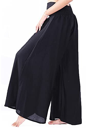 Lofbaz Palazzobyxor för kvinnor, vida ben, yoga, salong, hippie, haremsbyxor, byxor, Fast svart, S