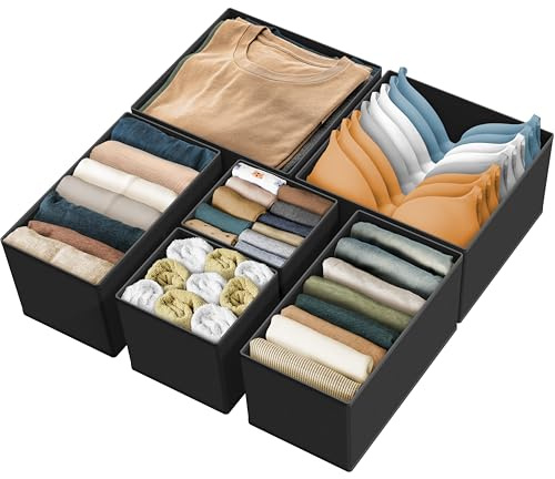 Simple Houseware Underwear Drawer Organizer, Set of 6, Black