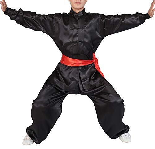 Yudesun Arti Marziali Abbigliamento Unisex Adulto Bambini Completi - Cinese Tradizionale Tai Chi Wushu Abbigliamento Ragazzi Ragazze Spettacolo Costume Kung Fu Uniforme Nero 160cm