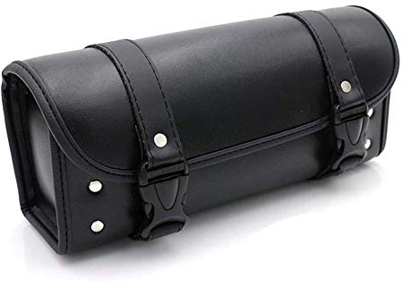 evomosa Universal Motorcycle Bag PU Leather Motorbike Saddle Bag Storage Tool Pouch Roll Barrel Bag,Black