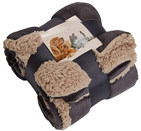 Brentfords Dog Blankets Washable Sherpa, Pet Animal Blanket Soft Large Fluffy Warm for Cat Kitten Sofa Small Mat Throw Over Plush Fleece, Charcoal Grey - 75 x 110cm