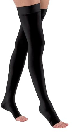 JOBST Relief Thigh High Graduated Compression Stockings 15-20mmHg - Comfortable Unisex Design with Silicone Dot Band - Open Toe, Black, Medium