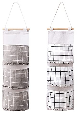 KYYLZ 2 Stück Wand Hängetasche,Hängeaufbewahrung,Hängend Tasche Aufbewahrungstasche mit 3 Taschen,Faltbares Hängeorganizer,Wandorganizer hängend für Kinderzimmer Badezimmer Schlafzimmer Grau-Weiß