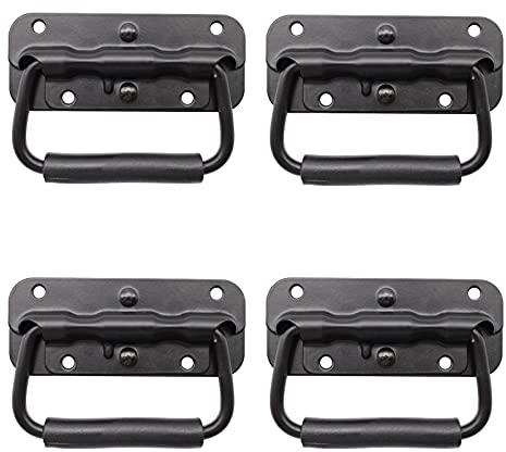 Brateuanoii 4 Pièces Poignée à Ressort De Boîte à Outils, Poignée Pliante à Ressort Avec Poignée En Caoutchouc, Poignées Pliantes à Ressort Antirouille, Poignées De Caisse Pliantes En Fer(Noire)