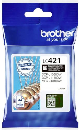 Brother LC421BK Cartuccia Inkjet Originale, Capacità standard, fino a 200 pagine, per Stampanti DCPJ1050W / MFCJ1010DW, Nero