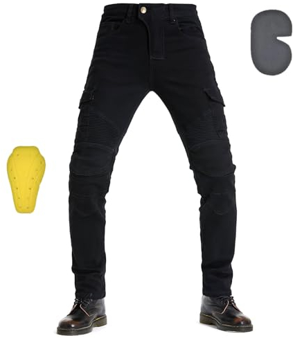 oFzimTo Motorradhose Herren mit Protektoren, Motorrad Jeans, Klassisch Motorrad Hosen, für Winter und Sommer Geeignet (Black,XL)