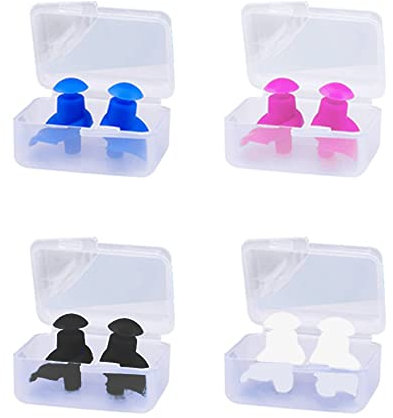 4 Pairs Swimming Ear Plugs Silicone Waterproof Earplugs Waterproof Reusable Silicone Swimmer Earplugs for Showering Swimming Bathing Surfing and Other Water Sports Multicolour