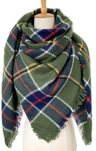 Damen Schal Winter XXL - Halstuch Schal Kariert übergroßer Quadratisch Deckenschal für Damen Karo Tartan Streifen Plaid Muster Oversized Fransen Poncho