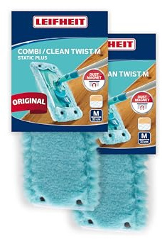 Leifheit Wischbezug CLEAN Twist M/Combi M staticplus 2er Set, Ersatzbezug | waschbarer Bezug bei 40°C, 33 cm Wischbreite, geeignet für glatte Böden, Fasern halten Schmutz, Staub, Tierhaare fest, türkis