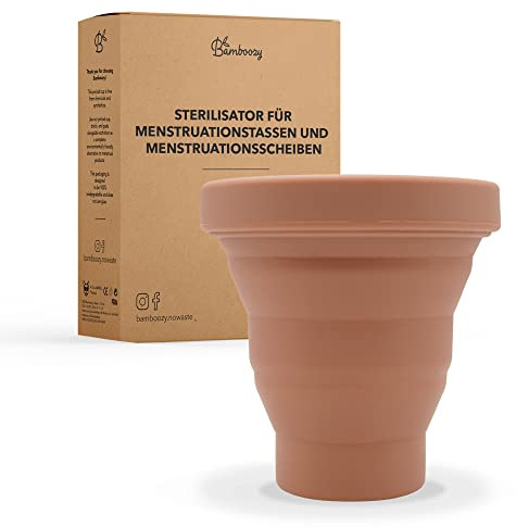 Bamboozy Stérilisateur pour Coupes Menstruelles et Disques Menstruels - Réutilisable, Sans BPA, Produits Chimiques ni Plastique - Inclus Brosse - Pour Toutes les Tailles de Coupes et Disques