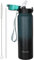 OLDLEY Stainless Steel Water Bottle with Straw 1L Vaccum Insulated Large Drink Flask Metal Water Bottles 1 Litre Leakproof Keep Drinks Hot Cold for Sports Gym Adult Women Men(Green Black, 1 Lid)