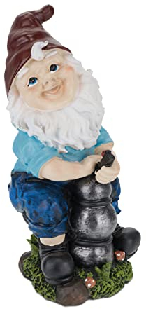 Relaxdays Gnomo da Giardino con Pompa dell'Acqua, Resiste alle Intemperie, 24,5x11x14 cm, Poliresina Antigelo, Colorato