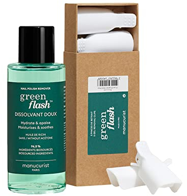 Manucurist Green Flash Gel Polish Remover & Nail Clips Duo - Easy & Express Removal in 1 Minute for Semi Permanent & Classic Nail Polish