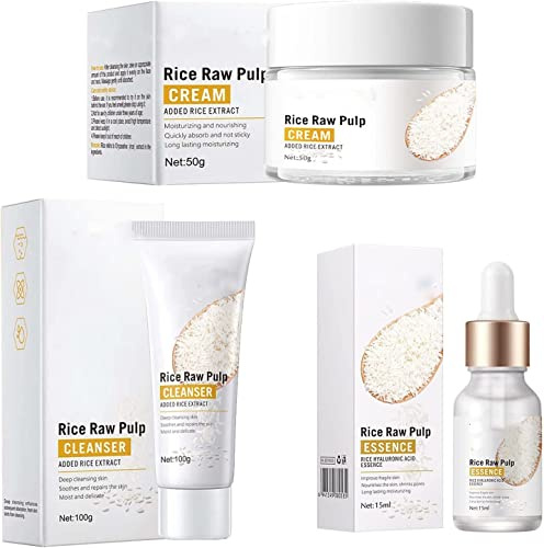 Juego de suero facial de pulpa cruda de arroz, crema blanqueadora de arroz blanco con extracto de arroz, esencia facial antienvejecimiento, hidrata los poros encogidos antiarrugas