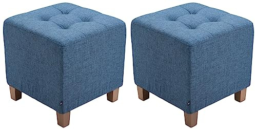 CLP 2er Set Sitzhocker Pharao mit Stoffbezug I Sitzwürfel mit hochwertiger Polsterung und Bodenschonern Farbe blau