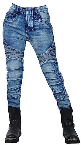 HOMDECR da Donna per Motociclismo - Pantaloni da Ciclismo in Denim da Donna da Uomo Pantaloni da Moto da Equitazione Protettivi Impermeabili Jeans da Ciclismo (Blu,XS)
