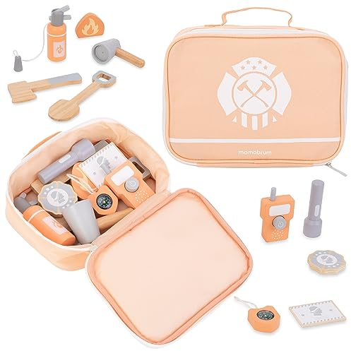 Mamabrum, Feuerwehrmann Set, Feuerwehrmann Tasche, Feuerlöscher, Feuerwehrzeichen, Ausweis, Kompass, Feuerwehrpaß, Taschenlampe, Kinderspielzeug Feuerwehr Rucksack Kinder