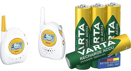 Beurer BY 84 Babyphone & VARTA Batterien AAA, wiederaufladbar, 4 Stück, Recharge Accu Power, Akku, 1000 mAh NI-MH, ohne Memory Effekt, vorgeladen, sofort einsatzbereit