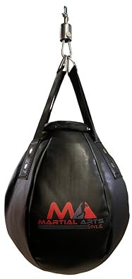 MA MARTIAL ARTS STYLE Wrecking Ball Punching Bag, Professional Boxing Teardrop Body Snatcher Bag for Training MMA Kickboxing Muay Thai, Round Shaped Heavy Bag (Unfilled) (Black, 110)