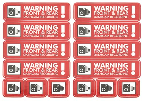 VGOL Dashcam Aufkleber 35mm x 130mm/35mm x 40 mm Auto, Van, LKW, Fahrzeug, Taxi, Minibus, Kamera Sicherheit Aufkleber Rot, Englische Version