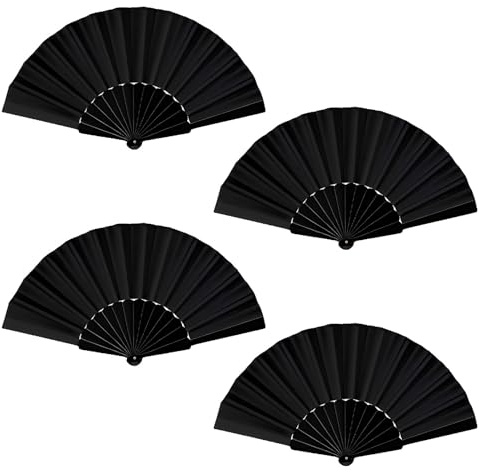 TaboSI 4 Stück Handfächer Dekoration Faltfächer Schwarz Folding Fans Chinesischer Fächer Schwarz Taschen Faltfächer für Sommer Hochzeit Party Aufführung Tanz Dekoration