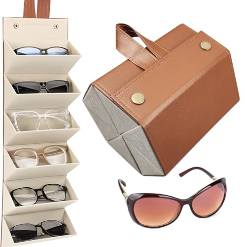 YWKJDDM Sunglasses Storage Box, 6-Slot Sunglasses Travel Case, Foldable Glasses Storage Case for Glasses Storage or Other Small Items