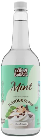 Skinny Food Co Mint Syrup For Coffee 1L - Sugar Free Coffee Syrups | Zero calorie syrup for coffee, tea, hot chocolate, protein drinks, desserts and baking. Vegan, gluten-free and fat-free.