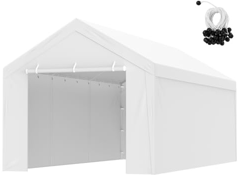 VEVOR Carport Replacement Canopy Top Cover + Sidewall 10 x 20 ft, Garage Tent Shelter Tarp Heavy-Duty Waterproof & UV Protected, Easy Installation with Ball Bungees,White (Frame Not Included)