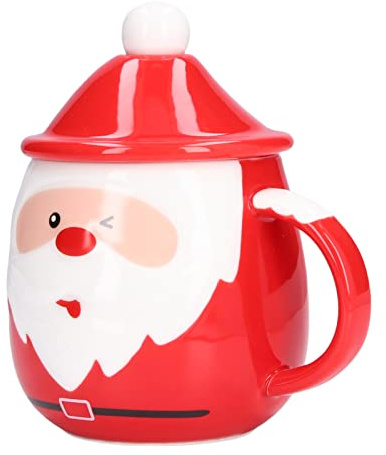 KIMISS 450 Ml Weihnachtstasse, Kaffeetasse mit Deckel, Löffel für Zuhause, Typ D, Neuheit, Großes Fassungsvermögen, Keramik, Tee, Milch (C-Löffel mit Deckel)