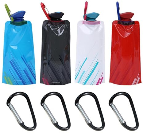 HDGSAFD 4 Bolsas de Agua Plegables Con Mosquetones - Accesorios Para Senderismo, Camping y Viaje
