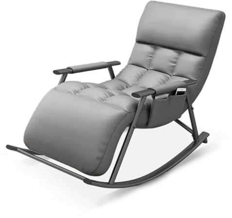 JIESOO Schaukelstuhl Balkon Relaxsessel Wohnzimmer Mit Stahlbeinen,Gepolsterter Sitz Aus Technischem Stoff, Bequemer Sofasessel, Sessel Mit Verstellbarer Fußstütze(Grey,Black Leg)