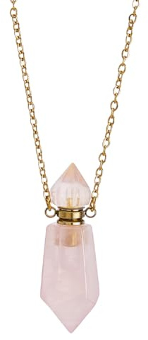 SUPERFINDINGS Pietra Naturale di Quarzo Rosa Bottiglia di Profumo Pendente Bottiglia di Profumo in Cristallo di Gemme Collana di Olio Essenziale Collana Diffusore di Quarzo Esagonale