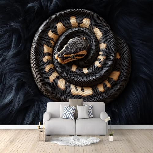 Papier Peint intissé Python Or Noir 350x256 cm Papier Peint Photo Panoramique, Poster Mural Personnalisé 3D, pour Salon Cuisines Chambre Adulte Enfant Décor Murale