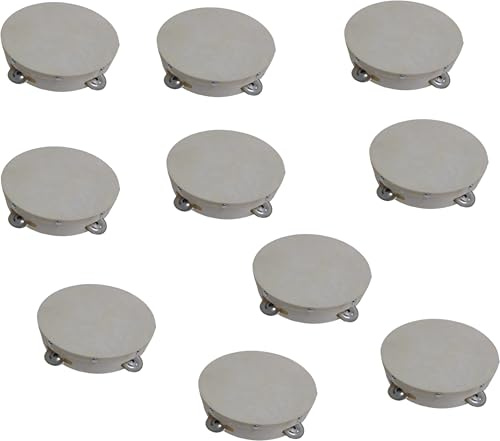 Generico 10 Tamburello in legno con sonagli in metallo 15 cm. Diametro, Bomboniera, Danza Cerimonia, Perty, Festa, Articolo Artigianale