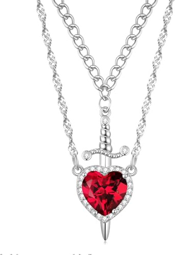 RYMAUP Collana Di Coppia A 2 Pezzi, Collana Color Argento Con Pendente A Strati Cuore-Spada, Vintage, Collana Statement Alla Moda In Stile Y2K, Regalo Di Gioielli Per Anniversario