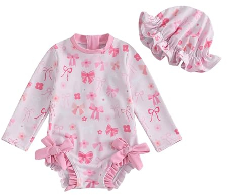 Generisch Uv Badebekleidung Baby Badeanzug Mit Sonnenhut UPF 50+ Badebekleidung Für Baby Uv Schwimmanzug Mädchen Baby Neoprenanzug Baby Schwimmanzug Badeanzug Mädchen Swimsuit Badekleider