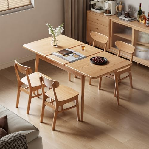 Muwuele Solid Wood Extendable Dining Table for 4-8 People with Seamless Extension from 47.2 to 63 Inches, Easy Assembly, Expandable Tables for Small Spaces, Dining Room, Kitchen, Living Room, Natural